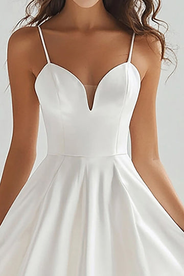 White A-Line Spaghetti Straps Long Graduation Dress